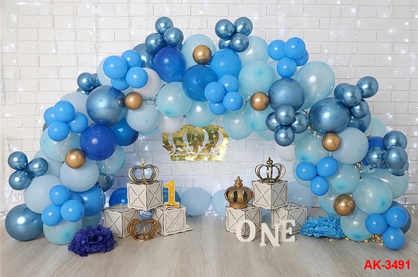 Tissu de fond pour fête d'anniversaire, couronne de roi bleu royal et or, bannière photographique, p