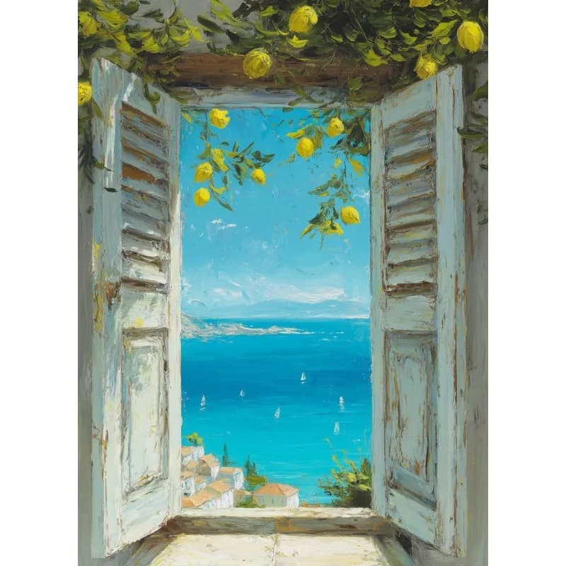 Affiche Paysage Marin Grec, Peinture sur Toile Côtier Égée Méditerranéen, Art Mural pour Salon, Déco