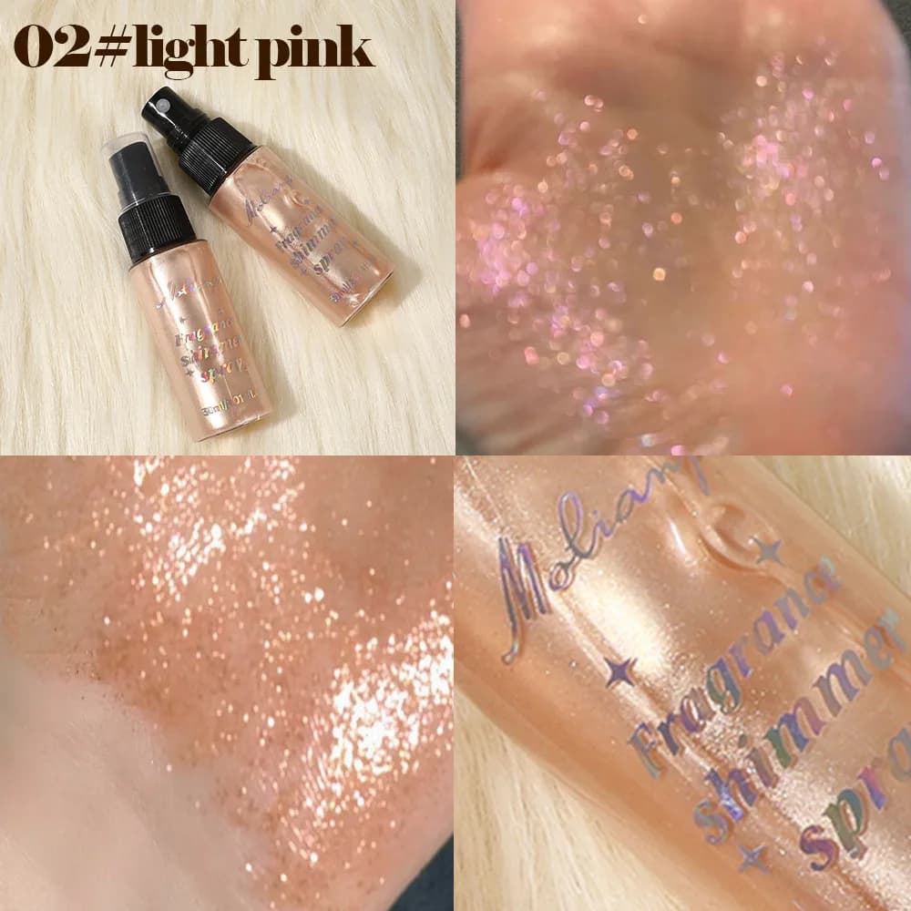 Spray de poudre de paillettes liquide diamant, surligneur de corps, luminiseur de visage, brillant s