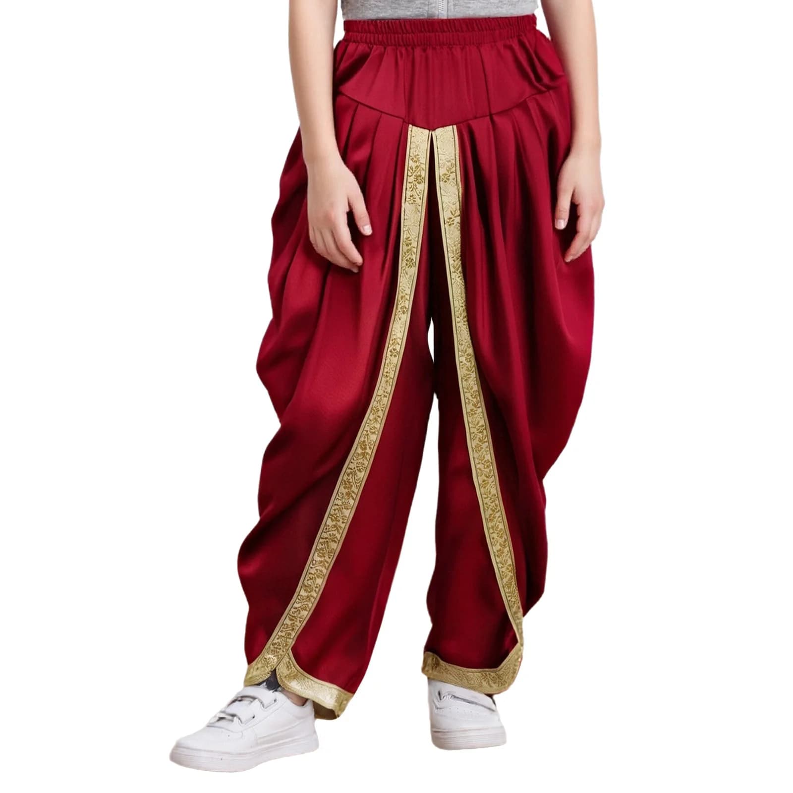 Pantalon Dhoti en Satin pour filles et garçons, Costume de danse indienne, taille élastique, drapé, 