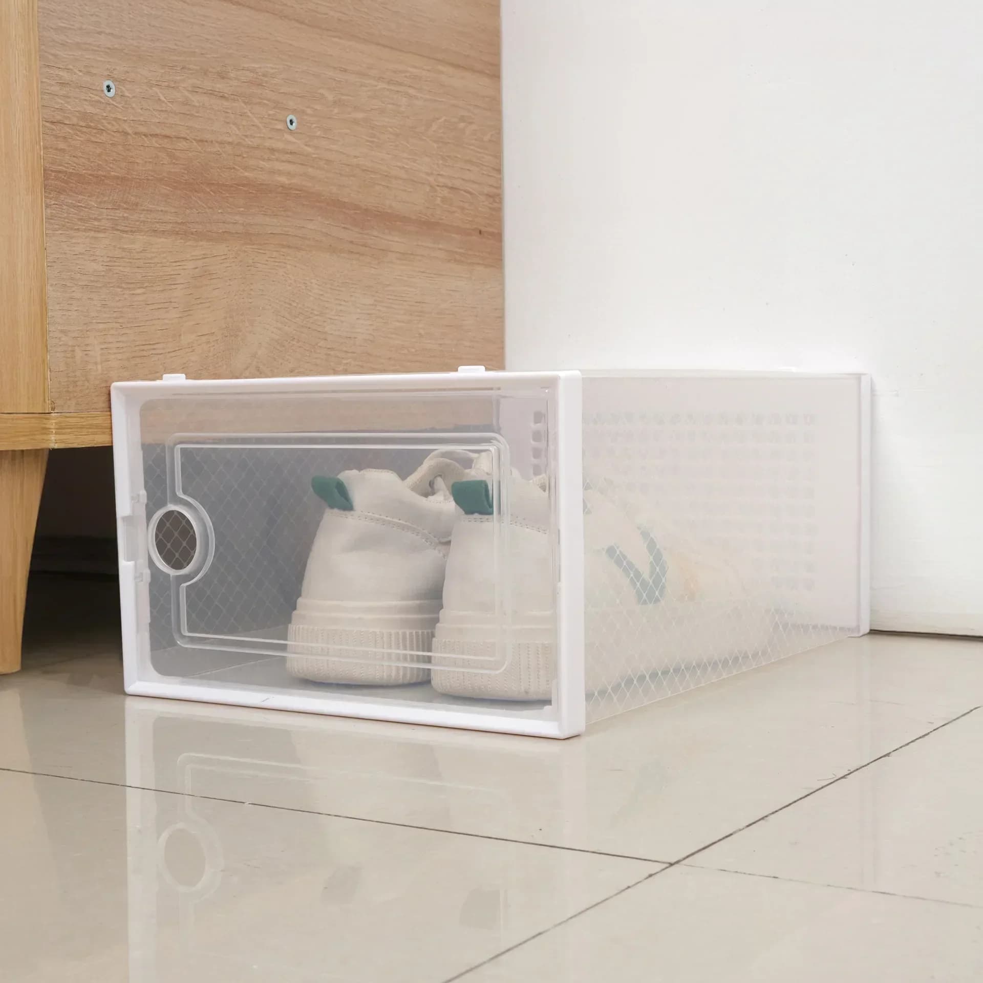 Boîte de Rangement de Chaussures, Transparente, Visible, Carrée, Conteneur Empilable, Grand Espace, 