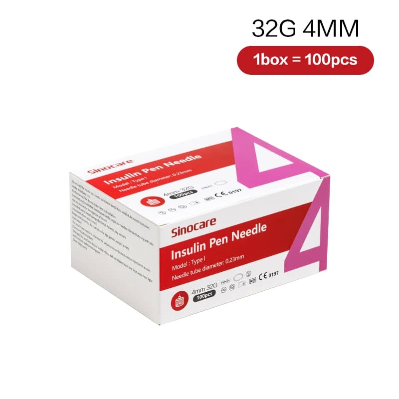 Aiguille de stylo à insuline 100 pièces/boîte, Sinocare 32G 4MM, aiguille indolore, accessoires de g