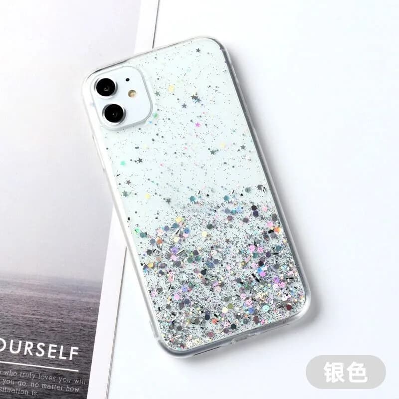 Coque de téléphone ciel étoilé scintillant, étui Transparent brillant pour iPhone 16 promax 15 14 Pl