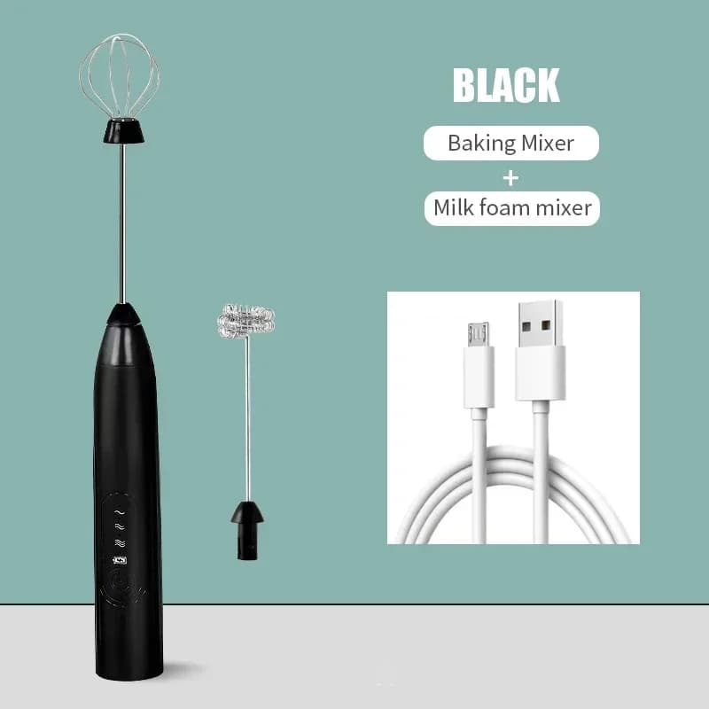 Mousseur à lait électrique et batteur à œufs 2-en-1 rechargeable USB, mélangeur à café et batteur à 