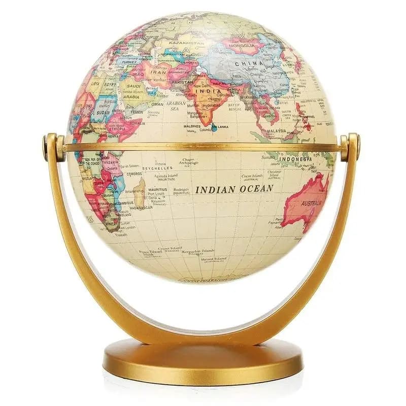 Globe Rétro Rotatif à 360 ° avec Carte du Monde de la Terre et de l'Océan, Boule Antique, Bureau, Gé