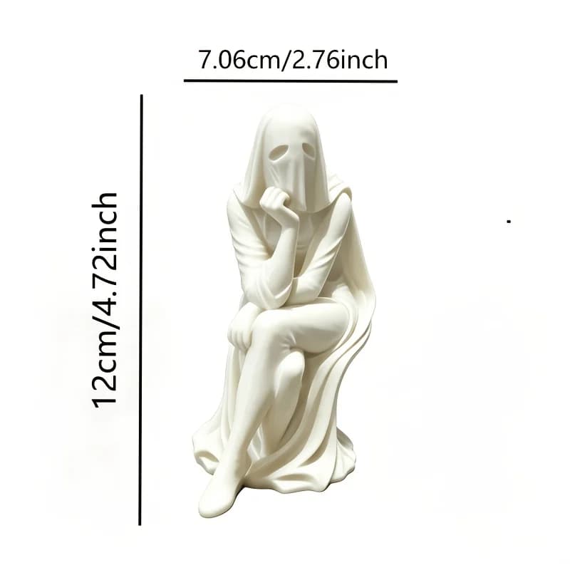 Figurine Femme Penseuse Fantôme, Sculpture de Dame Assise Surrealiste Imprimée en 3D, Artisanat Mini