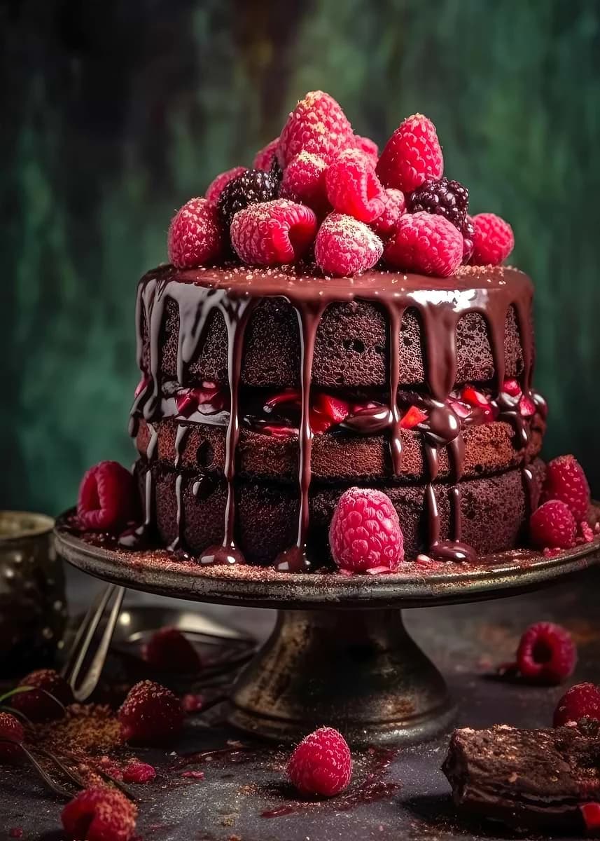 Délicieux Dessert chocolat noix fraise gâteau cuisine nourriture affiche toile peintures mur Art pho