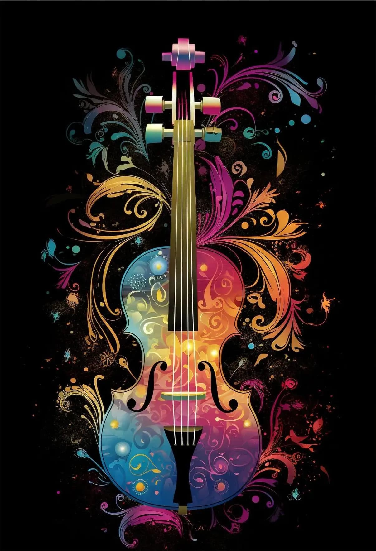 Tableau mural en toile d'instruments de musique colorés, art abstrait effet éclaboussures, impressio