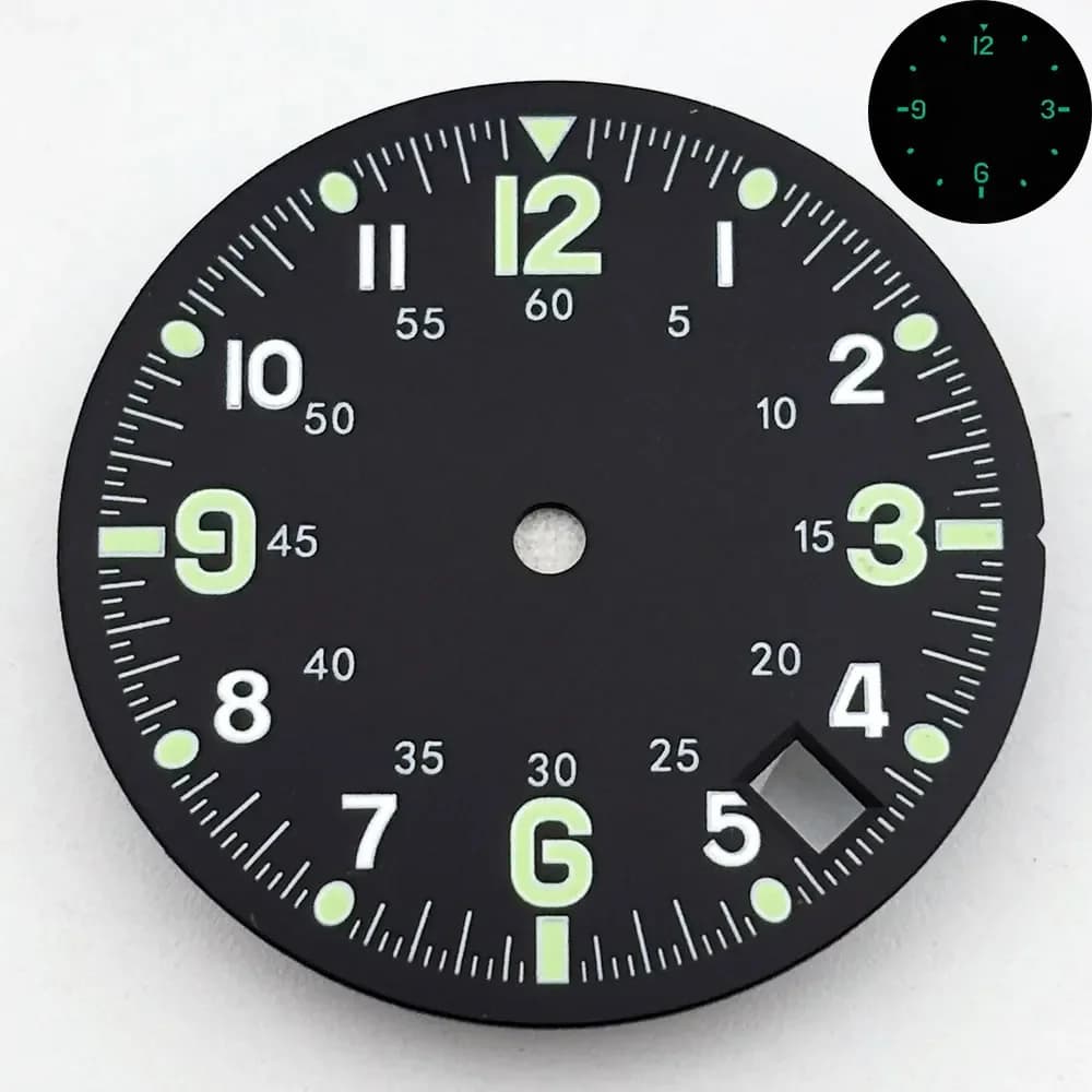 Cadran de montre vert bleu 28,5 mm, double fuseau horaire, luminescent C3, calendrier simple, compat