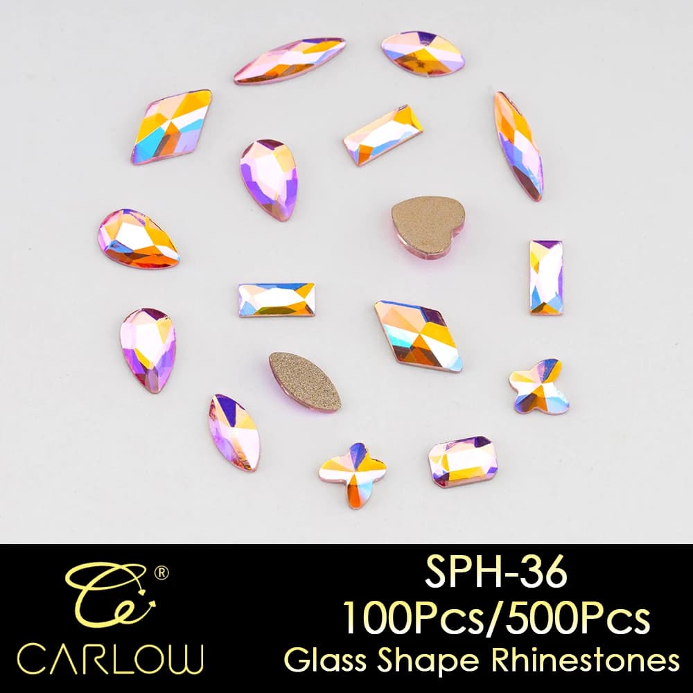 CARLOW Rose AB Top Qualité Mix Forme Or Astronomique Verre Nail Art Strass Dos pio Non Hot Fix Stras