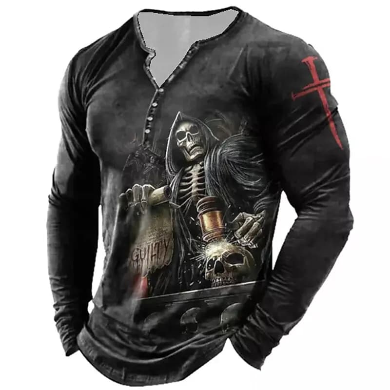 Crâne Vintage T-Shirt pour hommes graphique t-shirts coton t-shirts impression 3D à manches longues 