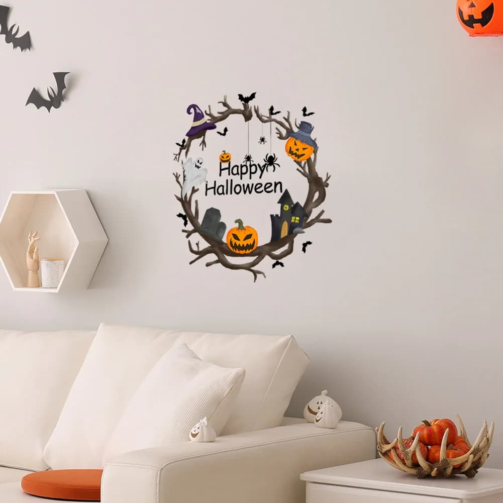 Autocollant mural fantôme citrouille d'Halloween, décoration murale pour chambre d'enfants, papier p