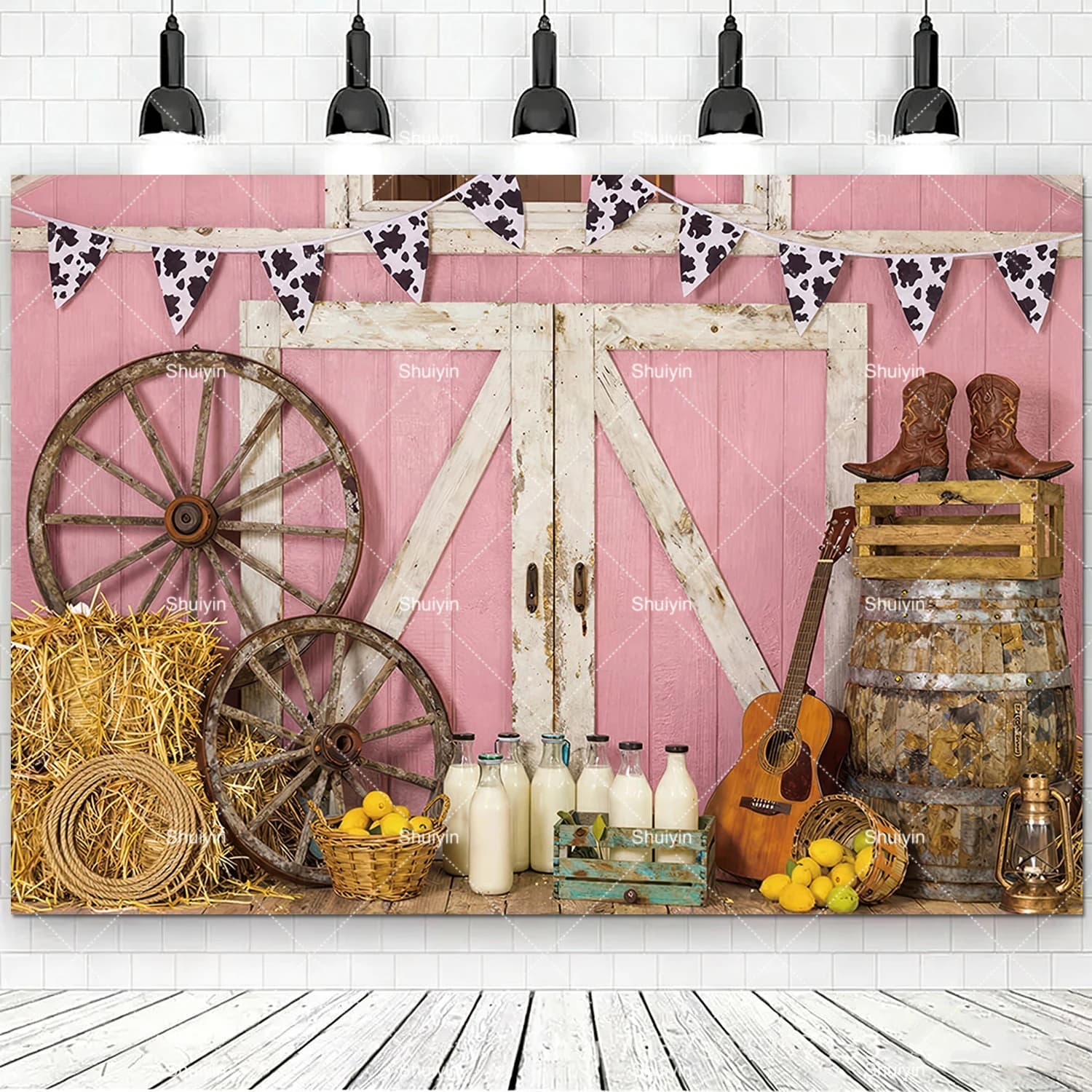Décor de fond Western Cowboy, rustique, avec cheval et grange en bois, pour photographie, bar Wester