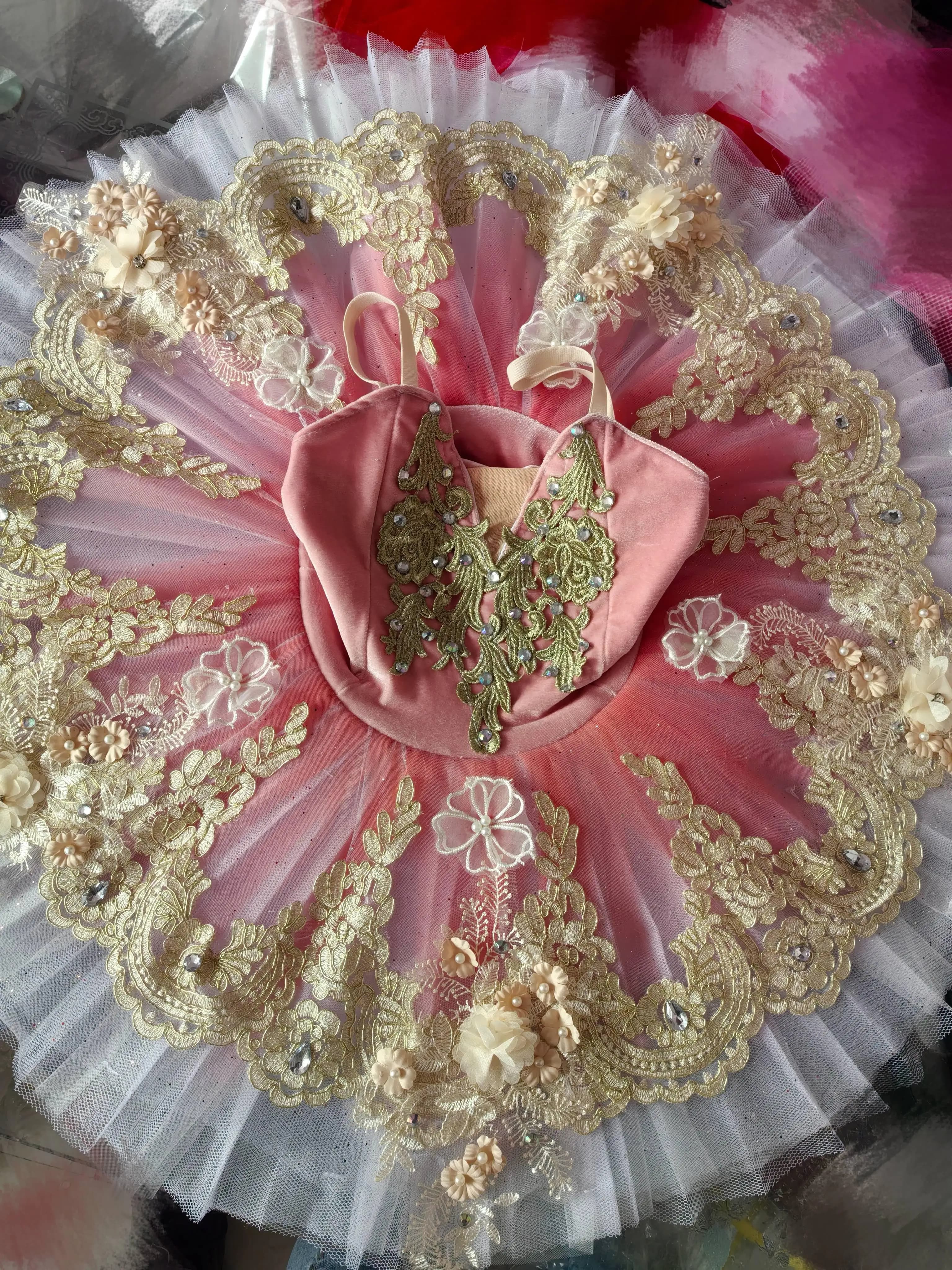 Robe de Ballerine Professionnelle Rose pour Adulte et Enfant, Tutu de Crêpe, Costumes d'Halloween po