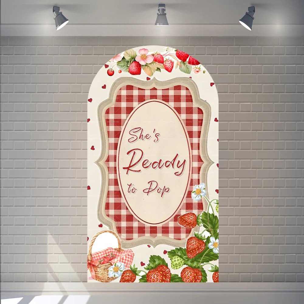 Toile de fond rouge cerises à motif carreaux roses pour fête d'anniversaire, baby shower, fée, fleur