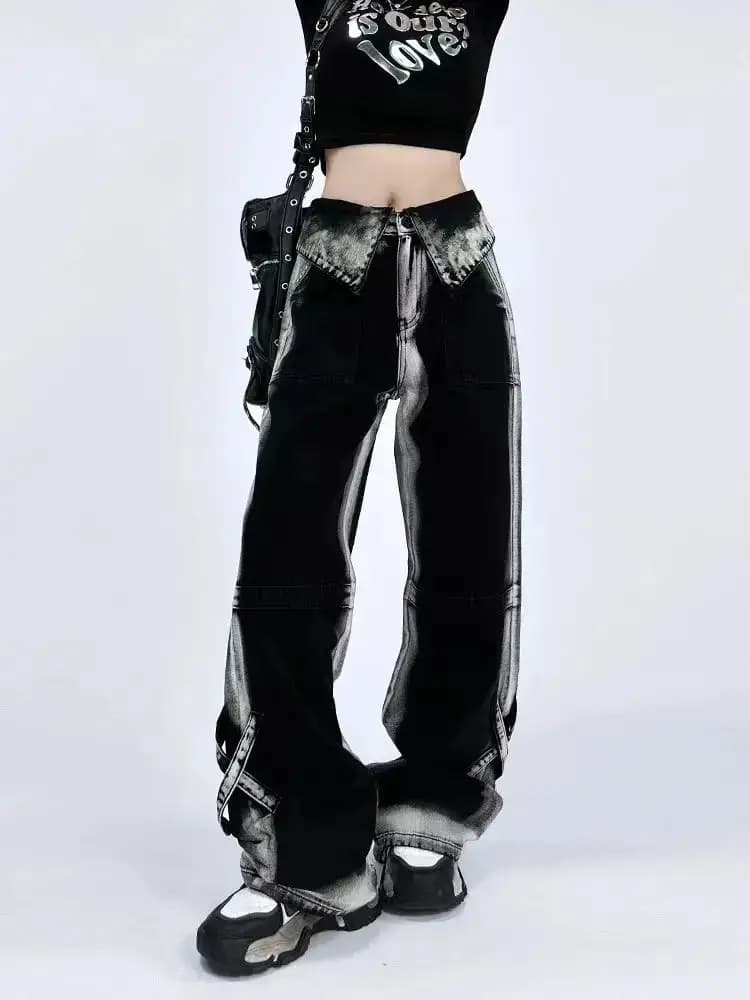 Jean de couleur contrastée pour femmes, vêtements taille haute, mode Y2k, pantalons à jambes larges,