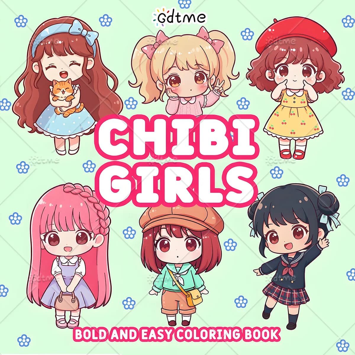 CHIBI GIRLS Livre de coloriage pour adultes avec motifs audacieux et faciles, livre de dessin mignon