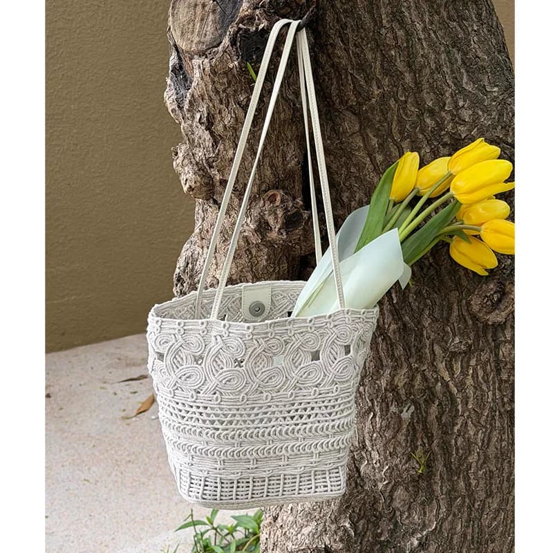 Sac fourre-tout en crochet pour femme avec motif ajouré, idéal pour l'été et les vacances à la plage