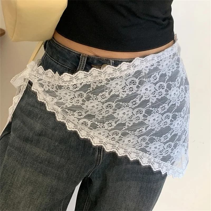 Jupe irrégulière en dentelle pour femmes, mode coréenne, rideau à fleurs blanches, maille, demi-corp
