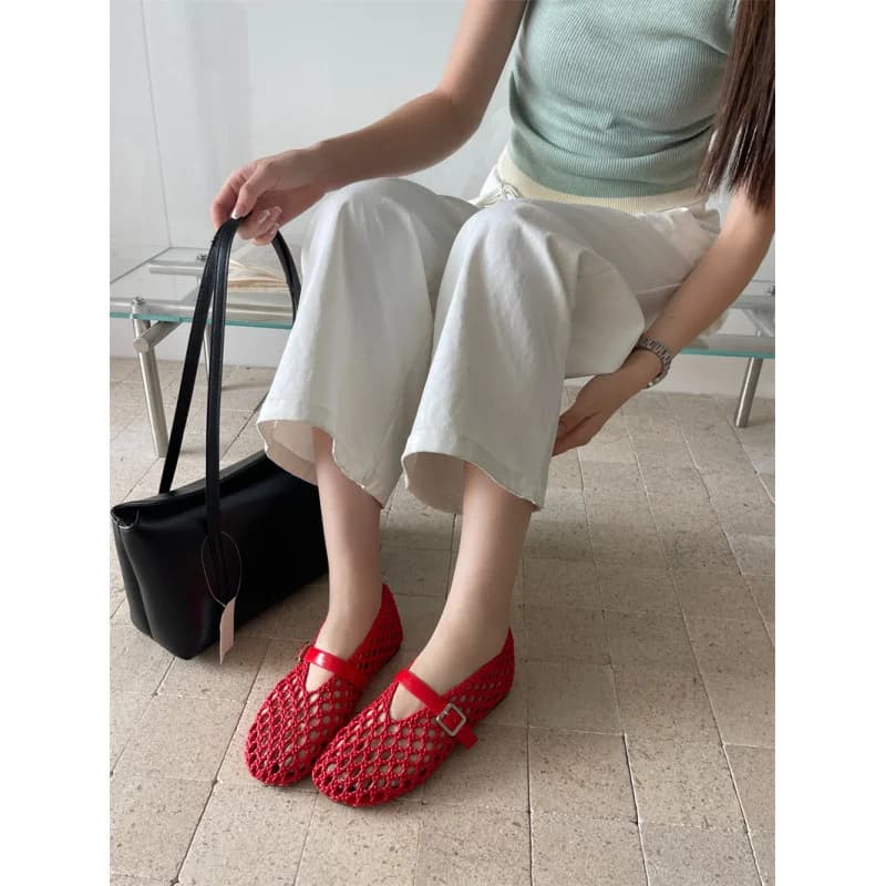 Nouvelle collection Printemps-Été 2026 : Chaussures plates Mary Jane tissées pour femme, respirantes