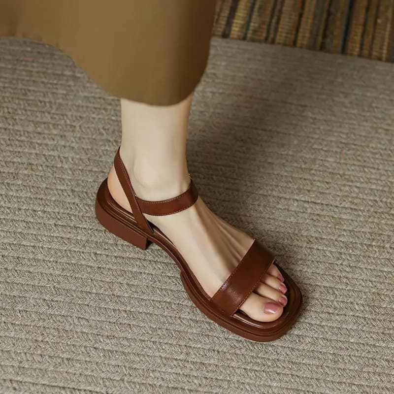 Sandales pour femmes à talons bas, en cuir véritable, taille plus 35-42, chaussures décontractées po