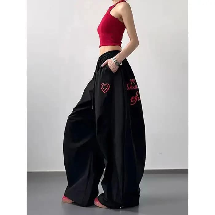 Pantalon large pour femme, vêtements de sport, pantalon de survêtement à jambe large, pantalon de jo