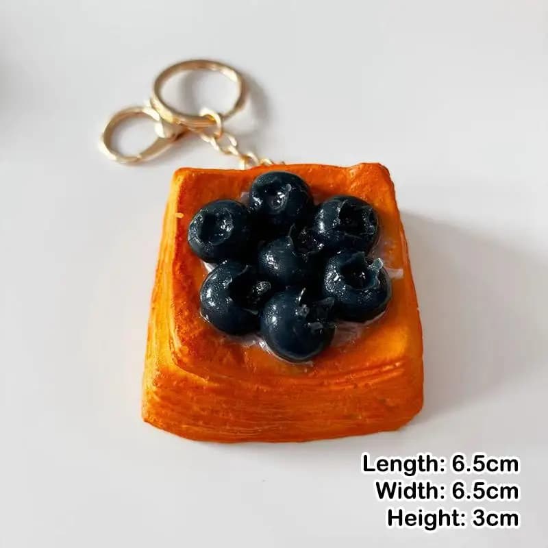 Porte-clés en pâte feuilletée avec fruits artificiels simulés, breloque dessert factice réaliste pou