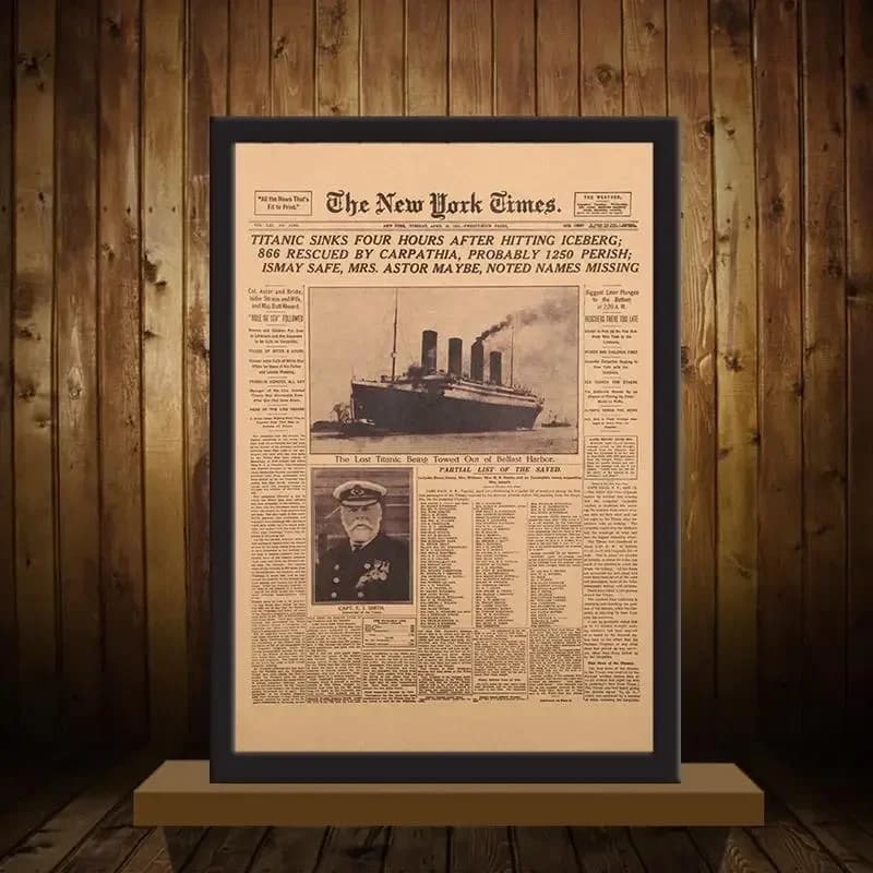 Affiche classique de l'histoire des temps de New York, 1 pièce, Titanic, naufrage, vieux journal, pa