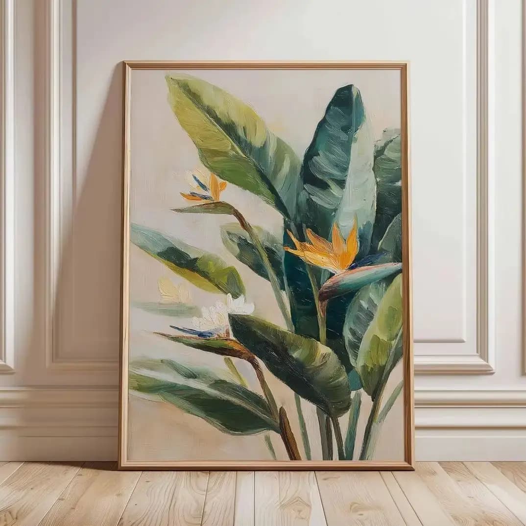 Affiche de fleurs d'oiseau de paradis – Impression d'art mural botanique tropical, style de peinture