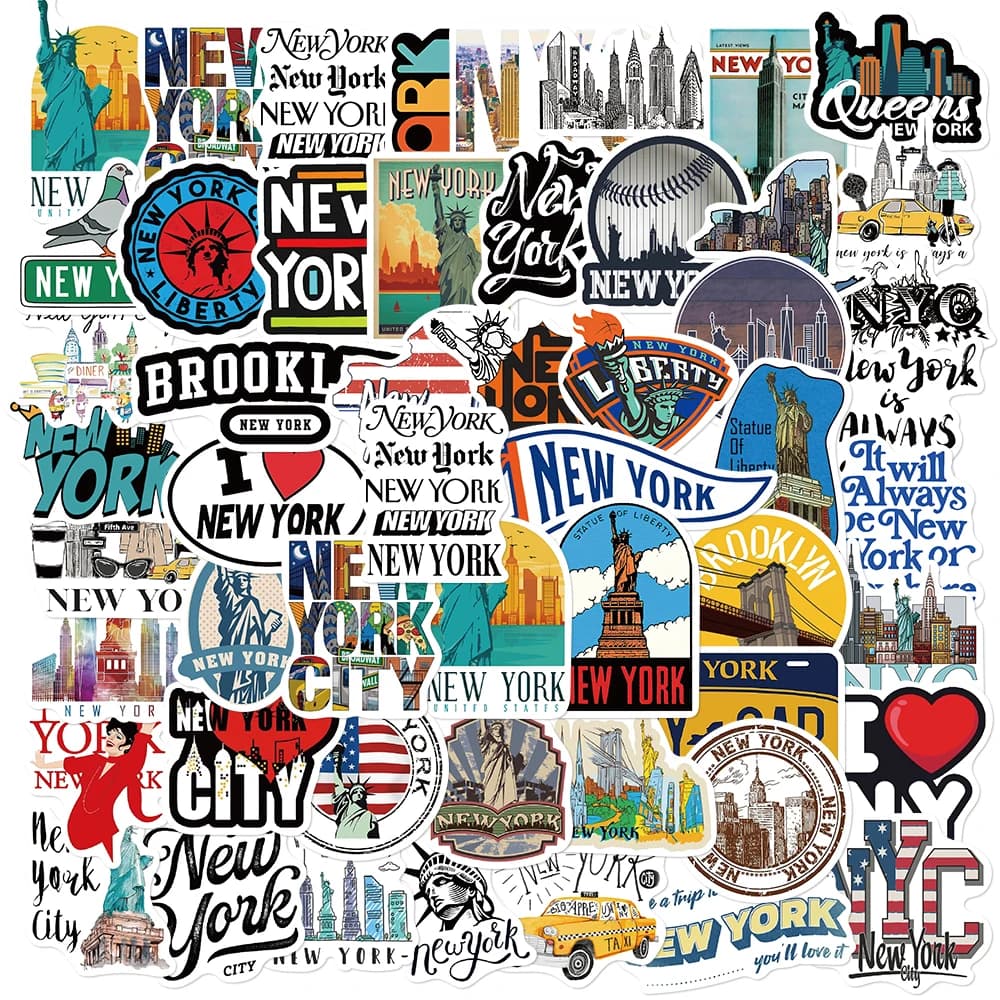 50 pièces dessin animé New York autocollants adhésif bricolage guitare ordinateur portable bagages S