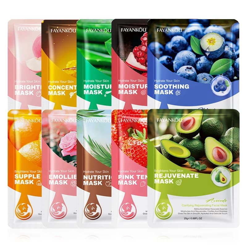Masques faciaux à Fruits pour soins de la peau, 10 pièces, hydratant, éclaircissant, raffermissant, 