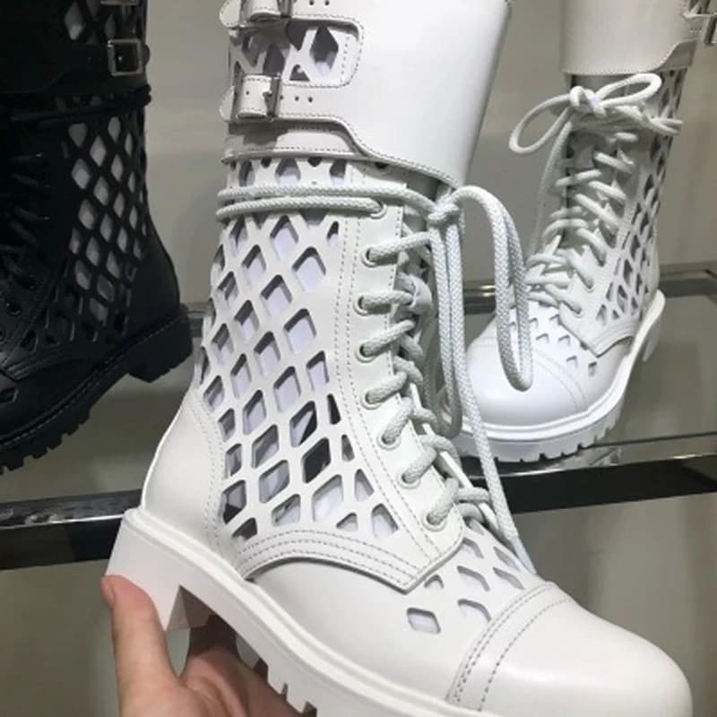 Bout rond creux talon bas à lacets bottes d'été femme été 2025 noir talons épais sandales romaines c