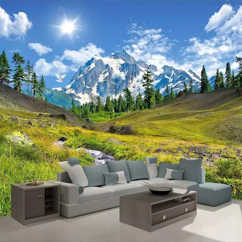 Papier peint photo 3D paysage naturel, montagne enneigée, plateau, papier peint mural personnalisé, 