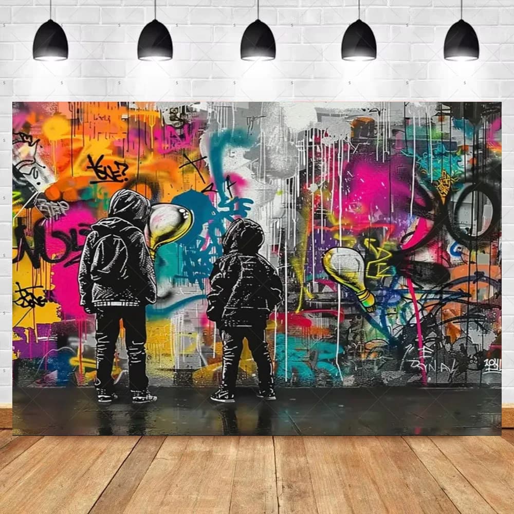 Bannière murale de Graffiti de rue, fournitures d'arrière-plan d'art Hip Hop à la mode, décoration d