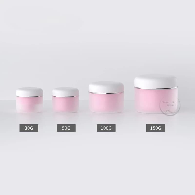 Pots cosmétiques en plastique vides à double paroi, 30-150g, à angle arrondi, rose et blanc givré, a