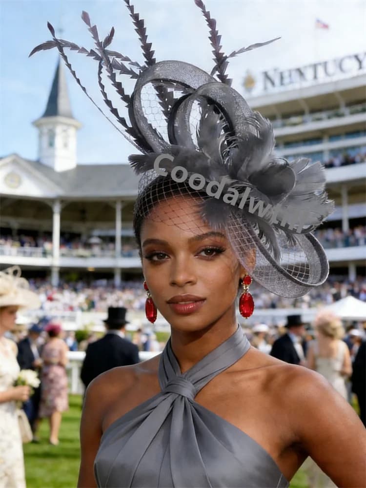 Chapeau fascinateur en maille bleu Royal pour femmes, accessoires élégants pour église, voile de mar