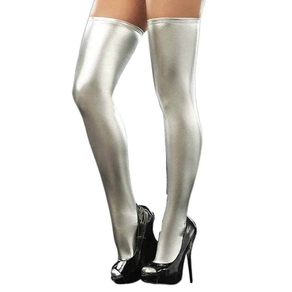 Bas de bottes longues en cuir PU pour femmes, couleur unie, Style Punk, cuissardes hautes, chaussett
