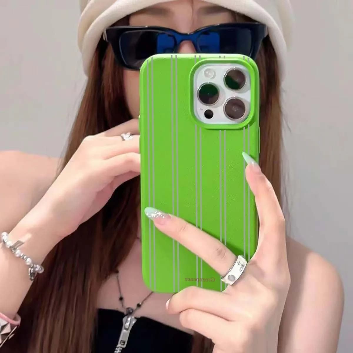 Coque de téléphone à motif Lichee à rayures vertes, étui en Silicone antichoc pour iPhone 17 16 15 1