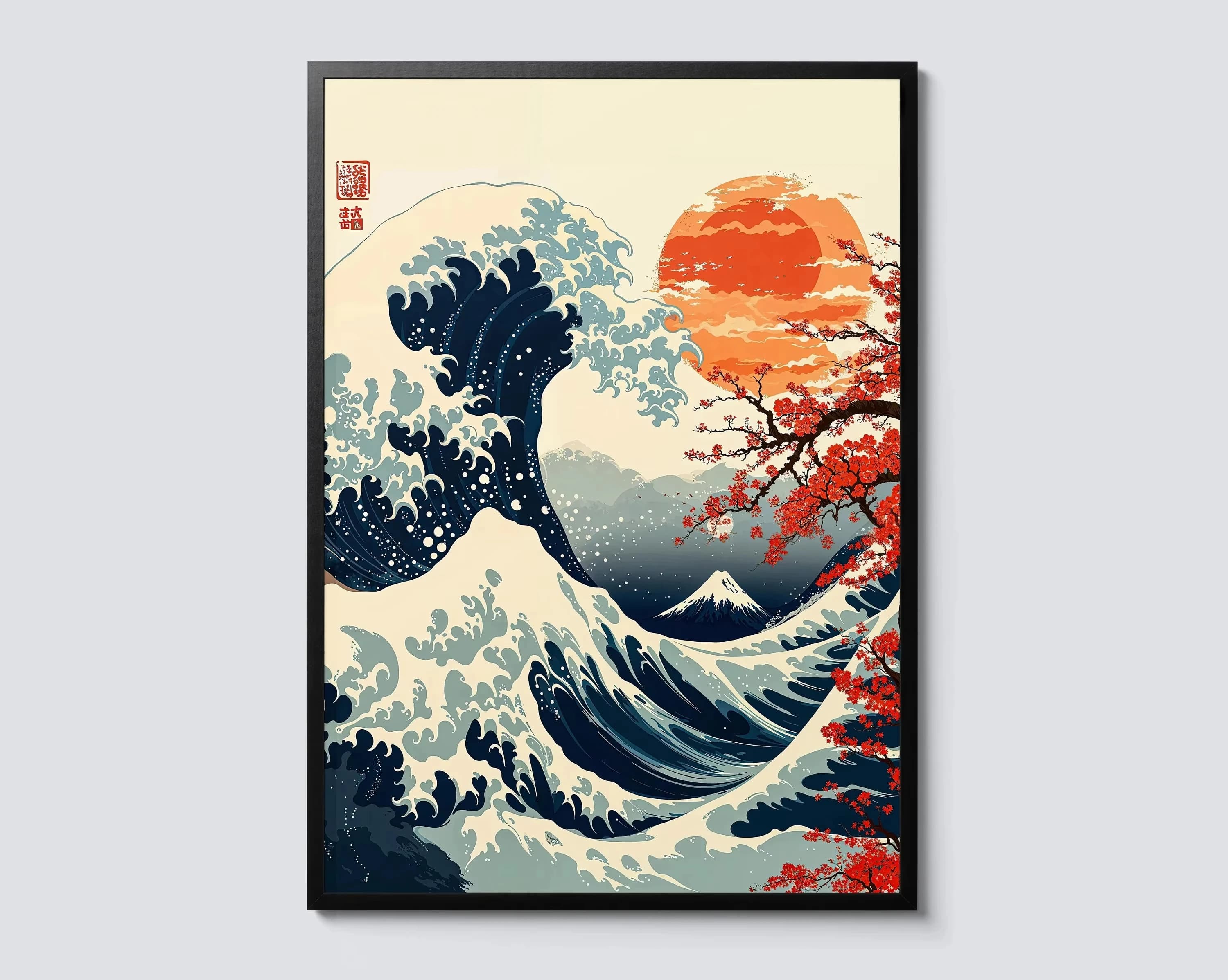 Impression sur toile de la vague du lever de soleil sur le mont Fuji, paysage de vague géante Hokusa