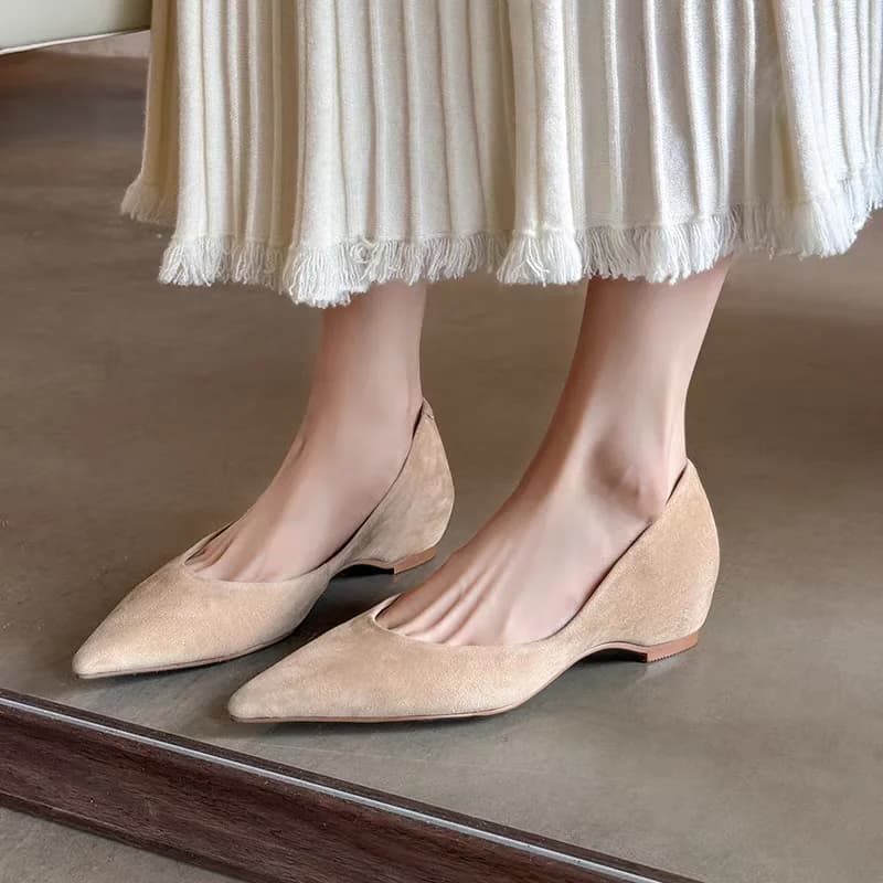 Chaussures à talons hauts en cuir nude tendance, chaussures plates à bout pointu pour l'été, chaussu