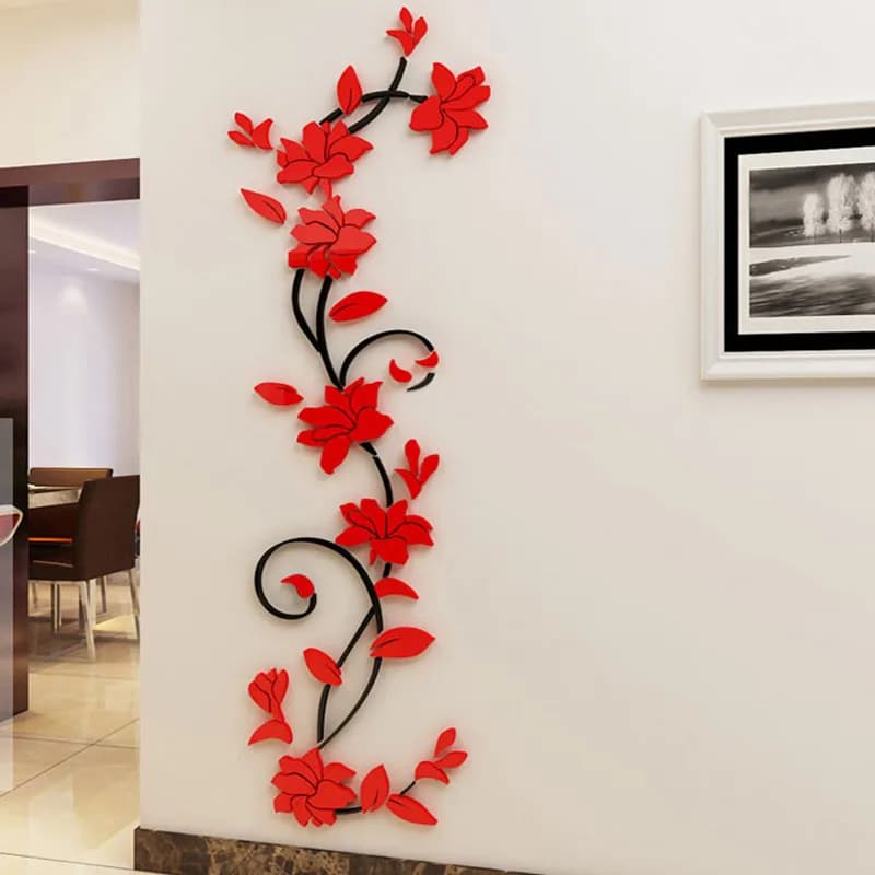 Bricolage miroir fleur papier peint acrylique Art Stickers muraux salon décoration maison TV fond Mu
