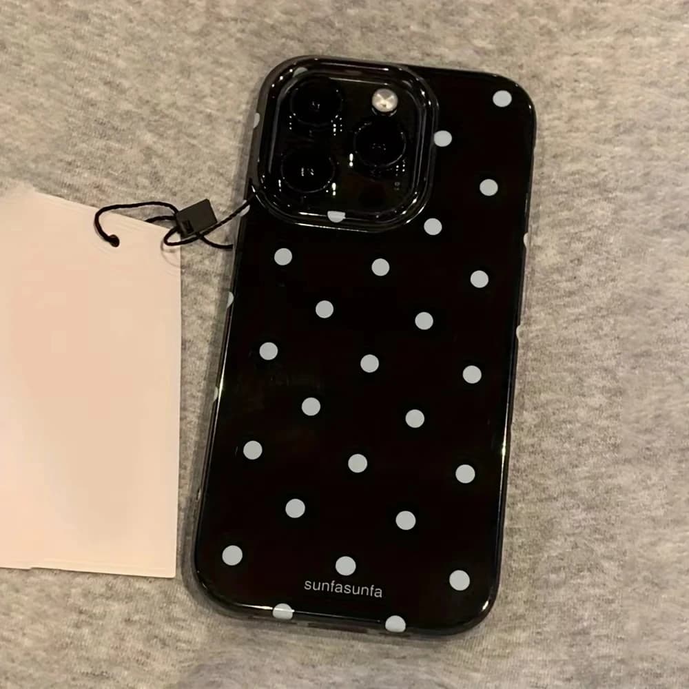 Coque de téléphone minimaliste noire et blanche à pois pour iPhone 17 Air 16 E 15 14 13 12 11 Pro Ma