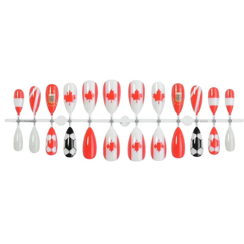 Faux ongles press-on de qualité supérieure pour fans de l'équipe nationale du Canada, motif drapeau 