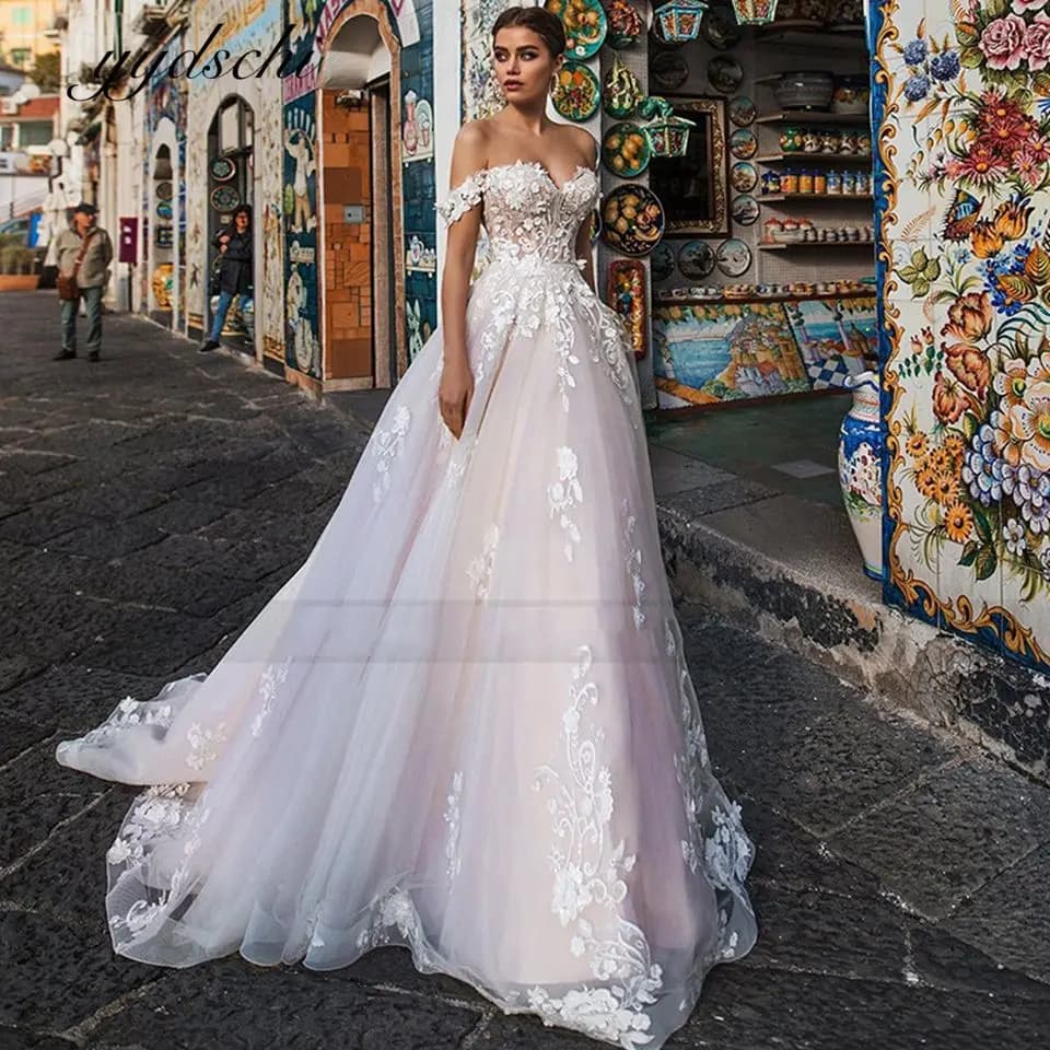 Robes de mariée champagne pour femmes 2025 – Robe de mariée élégante avec appliques en dentelle, épa