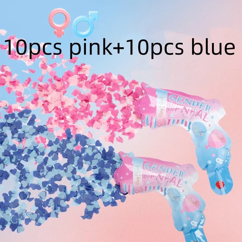 20 confettis pour révélation du sexe, bleu et rose, canon à confettis, décorations pour fête de bébé