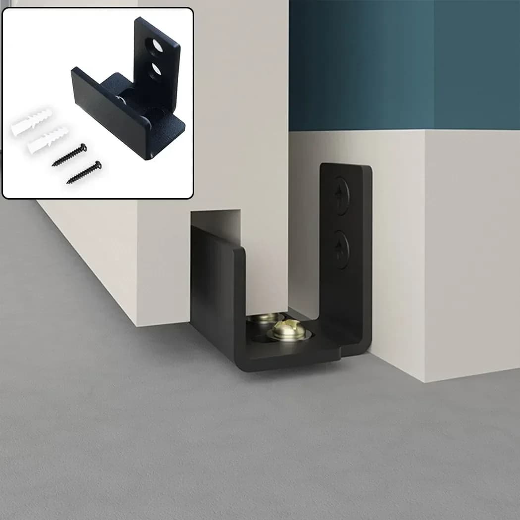Kit de quincaillerie noire réglable pour porte marketastronomique, porte de grange, guide de sol, vo