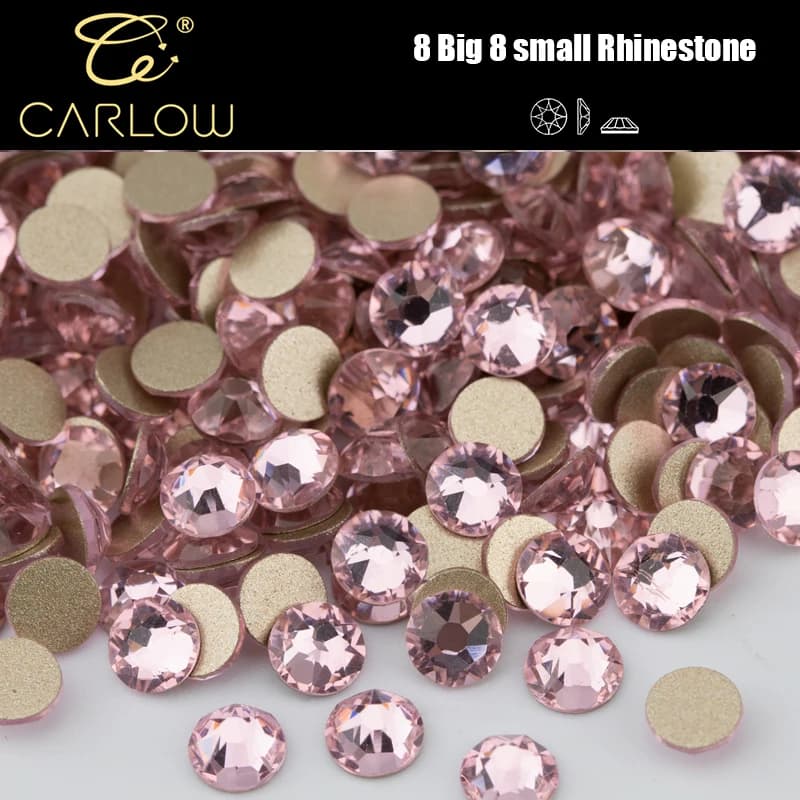 CARLOW Strass en cristal rose brillant à facettes, 8 grands + 8 petits, à dos plat, non thermocollan