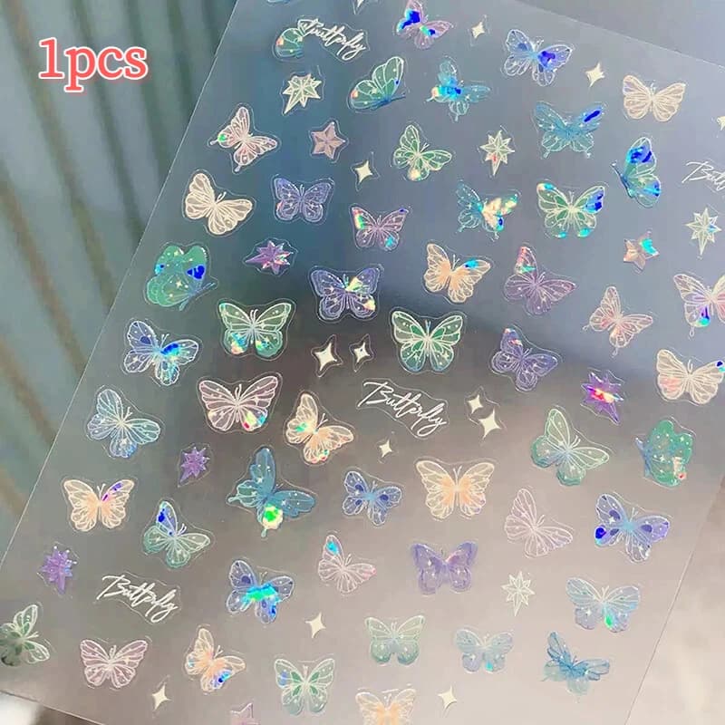 1/5 feuilles mode papillon aile Streamer Laser autocollants avancé en relief Nail Art autocollants c