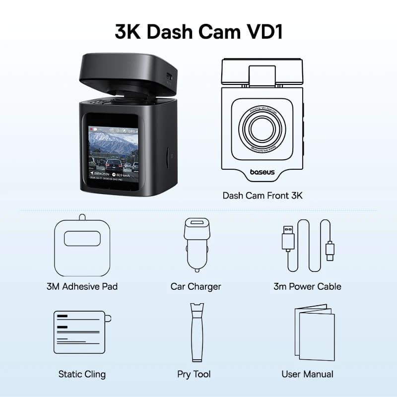 Baseus 3K Dash Cam VD1 caméra avant et arrière HD GPS intégré Galileo supercondensateur voiture DVR