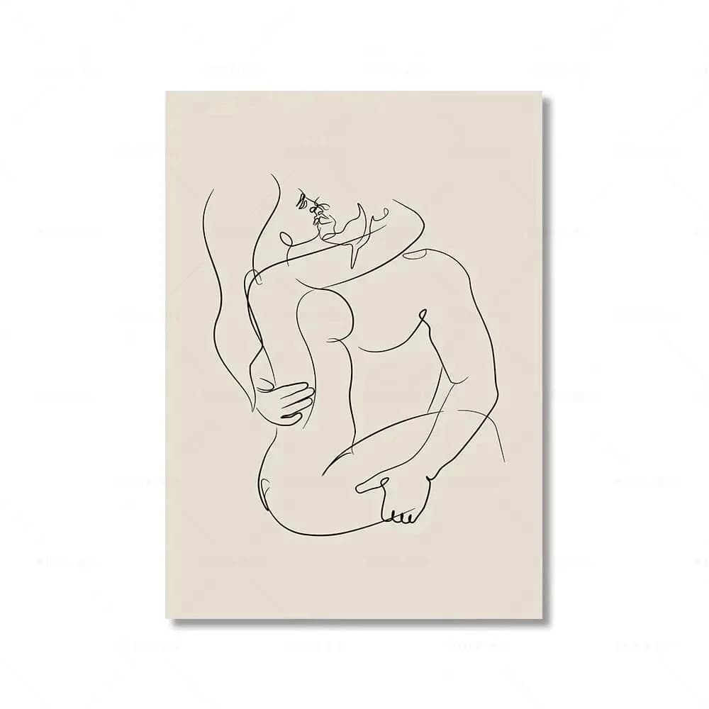 1 pièce, affiche et impression d'art mural en toile, dessin au trait de couple, couple se tenant la 